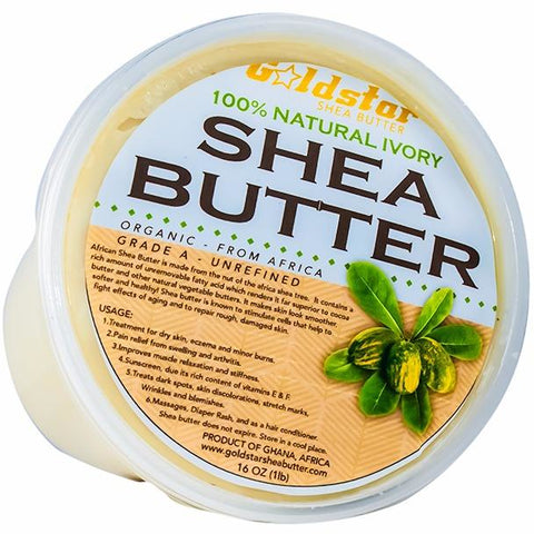 Goldstar 100% Grade A Raw Unrefined Organic Shea Butter (16 oz)